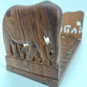 Vintage Hand-Carved India Elephants Wooden Book Rack Folding and Expandable